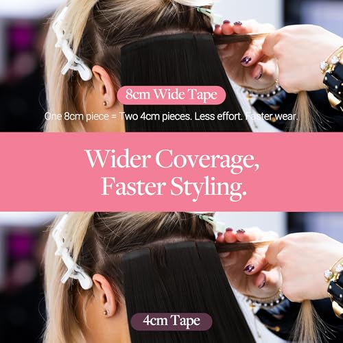 Image of GOO GOO Tape In Weft Hair Extensions Human Hair, 1 Jet Black, 8cm Wide Tape, 20inch 20pcs 100g, Tape Weft Hair Extensions, Seamless Tape in