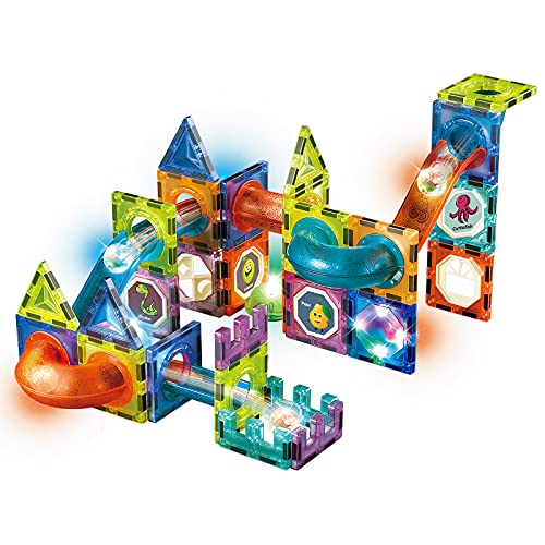 Hitish Magnetic Marble Run Set, 75 Pcs Magnetic Tiles 3D Building Blocks STEM Learning Toys, Magnetic Race Track Play Set Magnet Construction Toys for Boys Girls Ages 3+