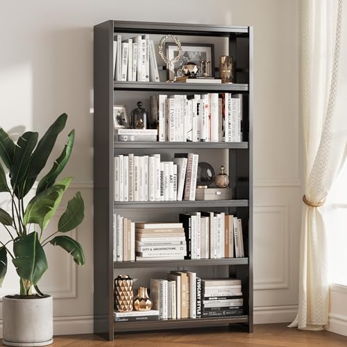 Image of VASAAOSD Metal Book Shelf, 69.3 inch Tall Black Bookshelves, 5 Tier Open Bookshelf, Toolless Assembly Black Shelves for Home Office, Living Room, Study