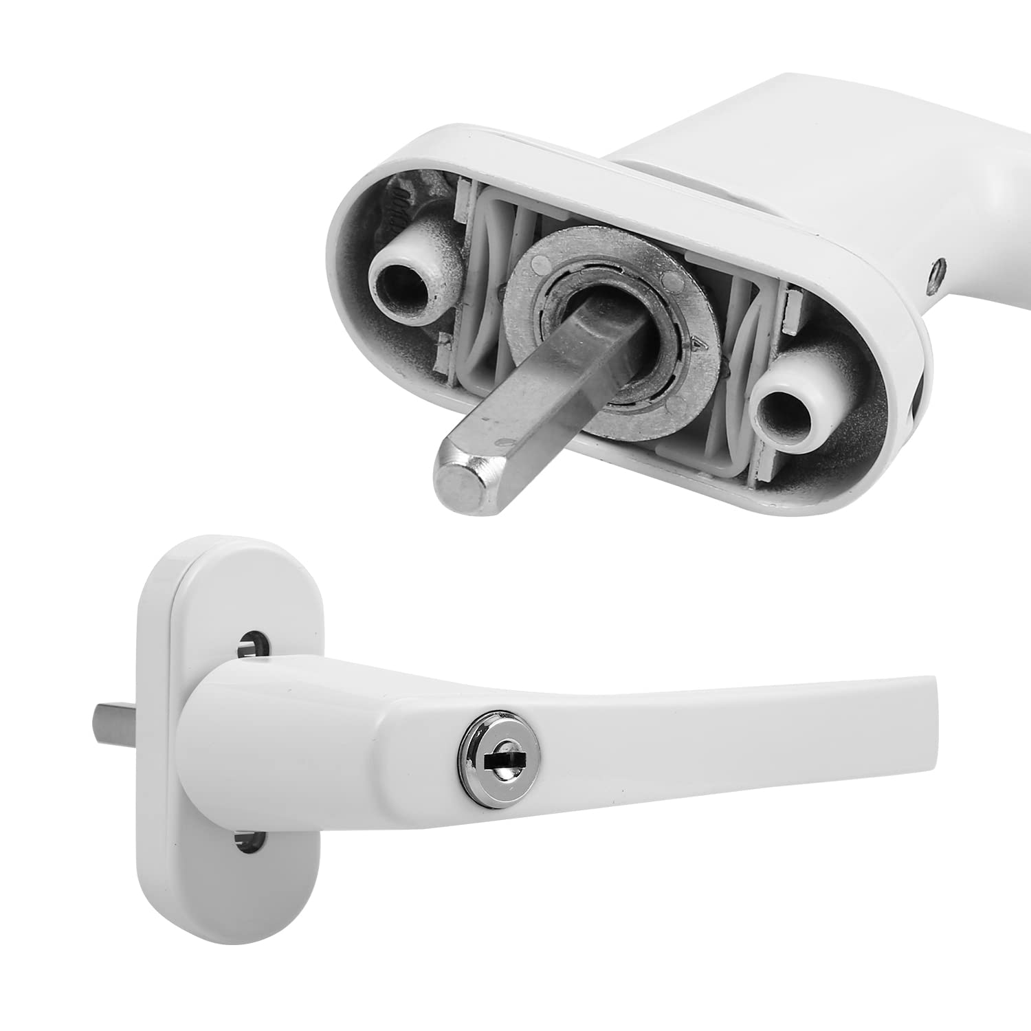Lospitch Afsluitbare raamgreep, 12 stuks, wit, vensterklink, aluminium gekanteld en gesloten toestand, incl. 24 sleutels met slot in stiftlengte 35 cm