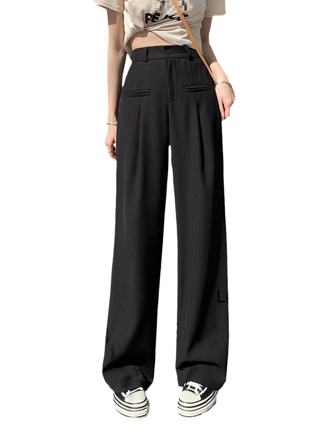 Spring and Summer Black High-Waisted Wide-Leg Pants Women Look Thin Straight-Leg Draped Suit Pants