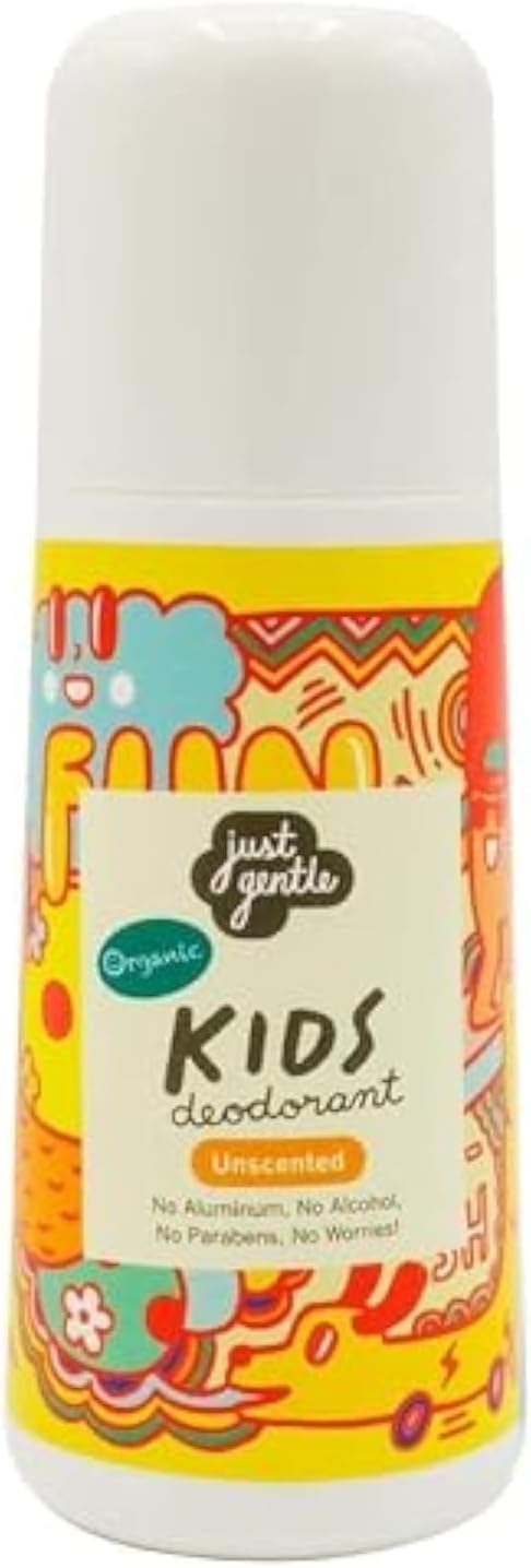 Just Gentle Organic Kids Deodorant Unscented - Aluminum-Free, Natural Odor Protection, Gentle on Sensitive Skin, 60ml