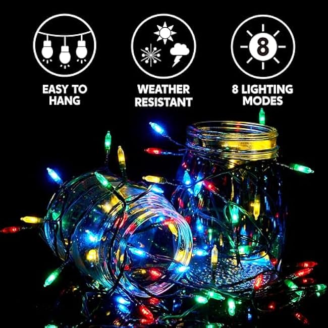 Joiedomi LED Christmas String Lights,2¡Á50 Count 32.6FT Battery Operated Christmas Tree Fairy Lights with 8 Modes,Multifunction Green Wire for Xmas Decor Party Holiday House,Multicolor