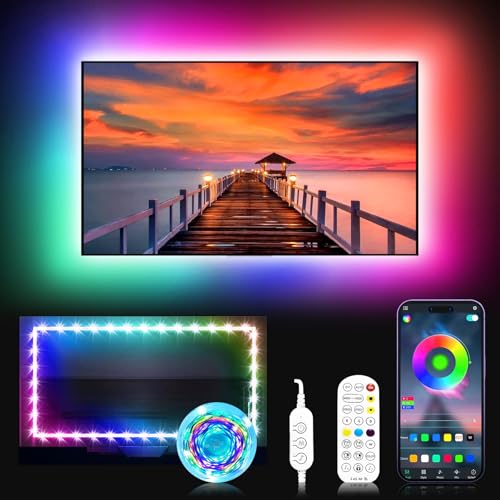 FUPT TV Light Strip,9.8FT LED Backlights,90 led lamp Beads,RGB Music Sync Lights for 32-60 Inch TV Behind, Rainbow Color with Remote APP Control USB Strip Lights for Room Xmas Decor