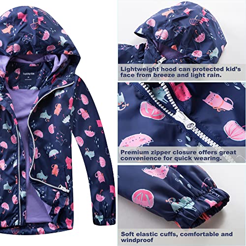 Image of Girls Rain Jackets Waterproof Lightweight Hooded Cotton Kids Outdoor Raincoats Breathable Windbreakers 10-11 Years