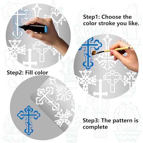 GORGECRAFT 16x16cm 7 Styles Cross Metal Stencil Christian Metal Template Stainless Steel Journal Planner Stencils for Wood Burning Drawing Carving Pyrography Painting on Wood Crafting - Image 4