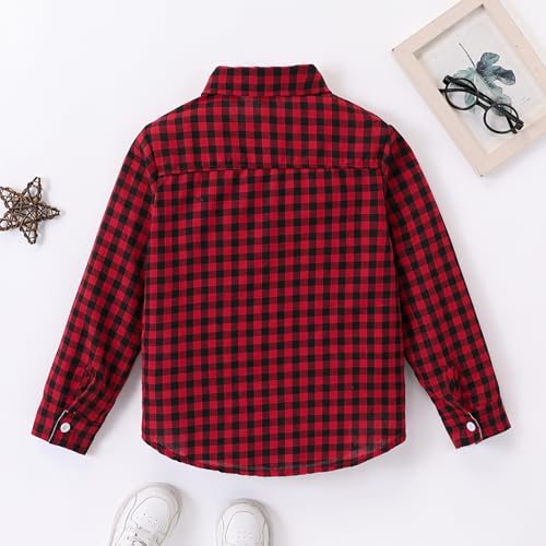 Image of Size 5-10 Years Boys' Long Sleeve Buffalo Plaid Button-Down Shirt Fall Thin Outfits Kids Clothes