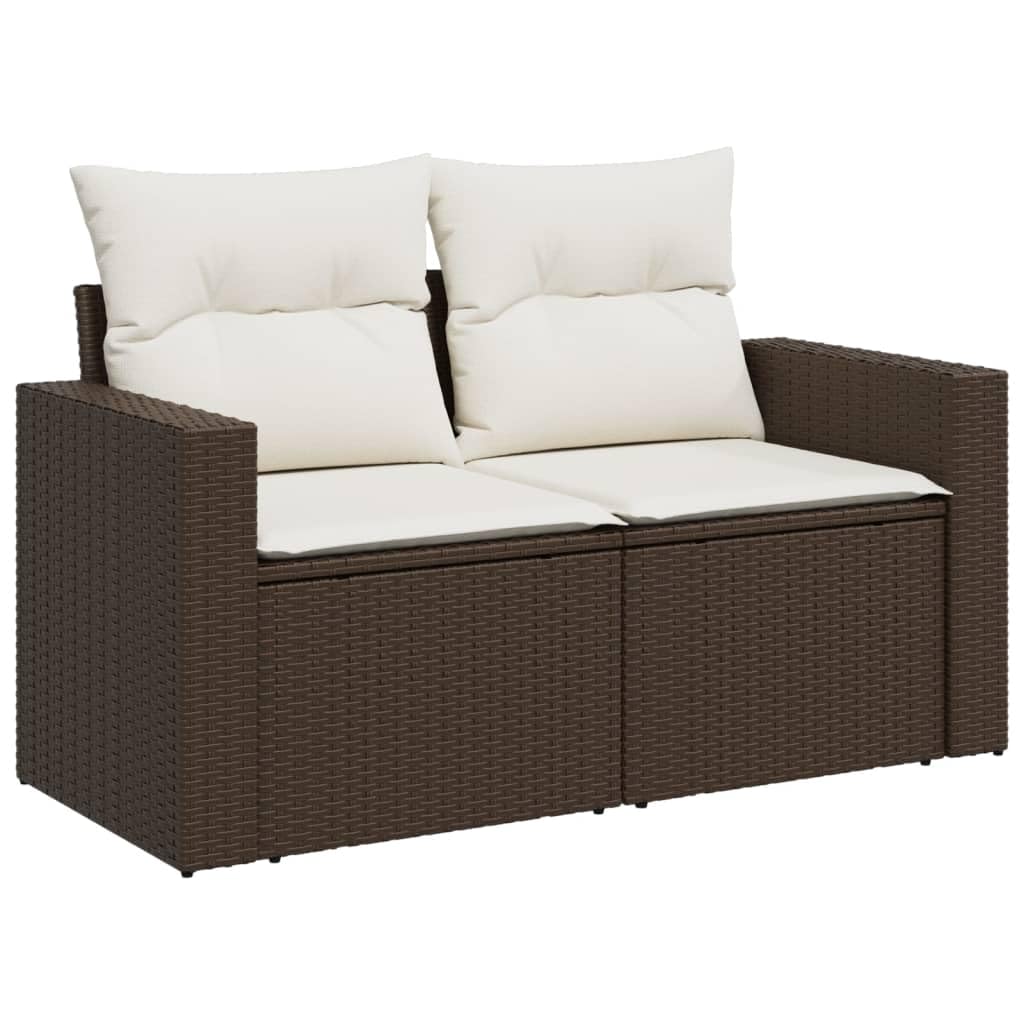 Divano da Giardino 2 Posti in Rattan PE Marrone 131cm | Set modulare per terrazzo e giardino con cuscini sfoderabili e piedini regolabili in plastica.