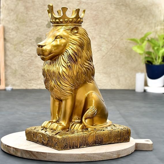 Image of Riwayat Handicrafts Majestic Lion Statue with Crown | Royal Sculpture Showpiece for Home Decor, Living Room Accent Figurine