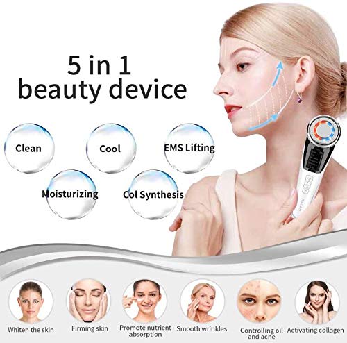 5 en 1 Masajeador de Belleza Facial Multifuncional Instrumento con Frío Calor Fototerapia para Antiarrugas, Masajeador Anti-envejecimiento, Limpieza Profunda, Cuidado Facial