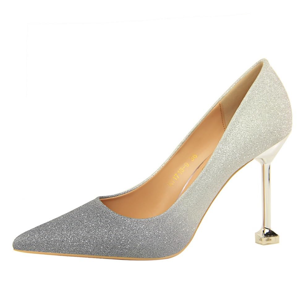 Escarpins à talons aiguilles en cuir gris confortables pour rester debout en soirée
