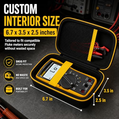 Image of COMECASE Hard Multimeter Case Compatible with Fluke 117 /115 /116 | Hard Shell Storage, Mesh Pocket for Test Leads, Handle, for Fluke 101 107, Electricians and Travel, Black Interior, Case Only