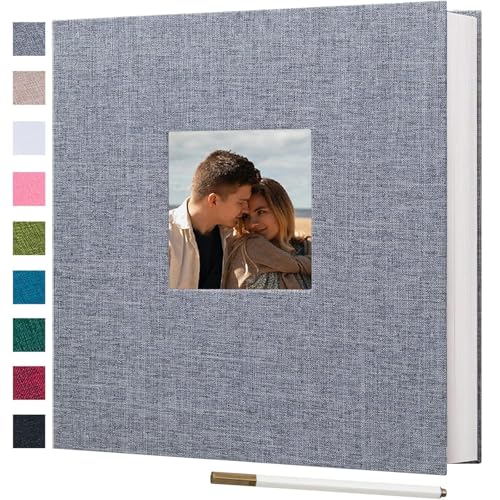 Ponping Large Photo Album Self Adhesive for 3x5 4x6 5x7 8x10 Pictures Linen Scrapbook Album DIY 40 Blank Pages with A Metallic Pen