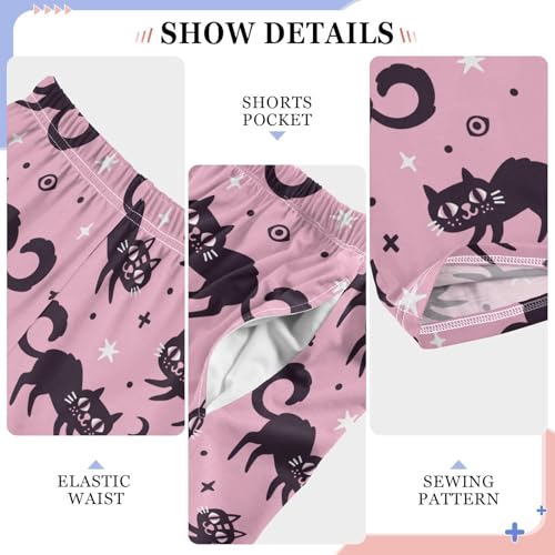 Black Cat and Star Boys Long Pants Soft Trousers Elastic Waist Kids Lounge Bottoms with Pockets S-XL4