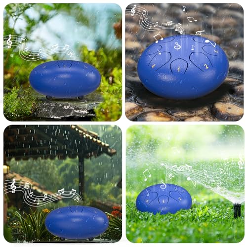 Image of Rain Drum for Outside Garden, 6 Inches 8 Notes Steel Tongue Chakra Drums, Waterproof Meditation Echo Rain Chime, Musical Instruments for Adult Gift with Bag, Music Book (Dark Blue)