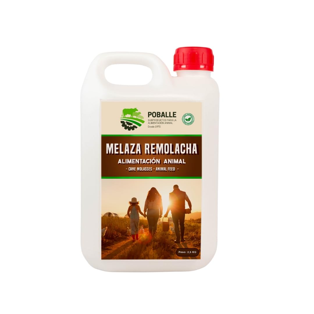 Mélasse Poballe pour alimentation animale – vaches, chèvres, moutons et chevaux. Bidon de 2,5 kg de mélange de betterave de haute pureté.