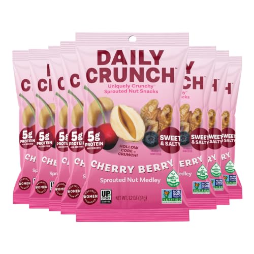 Image of Daily Crunch Sprouted Almonds, 1.2 Ounce Mini, On-The-Go Bags, Sprouted and Dehydrated for a Unique Crunch, Keto Friendly, Non-GMO 1.2 Ounce (8 Pack, Cherry Berry)