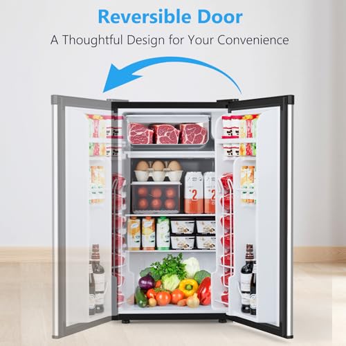 Image of COWSAR 3.2 Cu.Ft Dorm Fridge with Freezer, Single Reversible Door Compact Refrigerator, Adjustable Thermostat, 2 Removable Shelves, Commercial Drink Fridge for Bedroom, Office, Kitchen, Dorm, Silver
