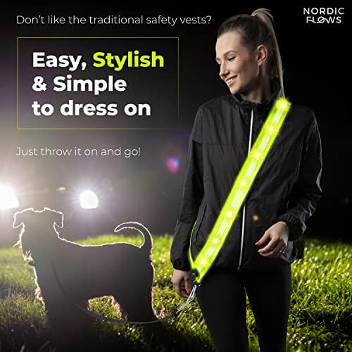 NordicFlows Rechargeable LED Lights Safety Vest – Reflective and Lighted Sash for Night Walks, Running, and Walking the Dog in the Dark Gear