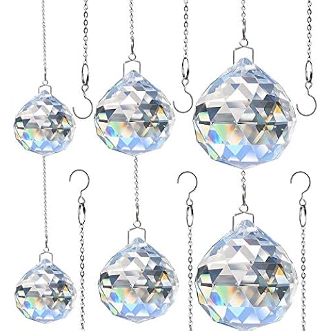 Hisredsun 6pcs Crystal Prism ball with Metal chain, 30-40-50mm K9 Hanging Faceted Prism Balls Window Rainbow Suncatcher Decoration Cover