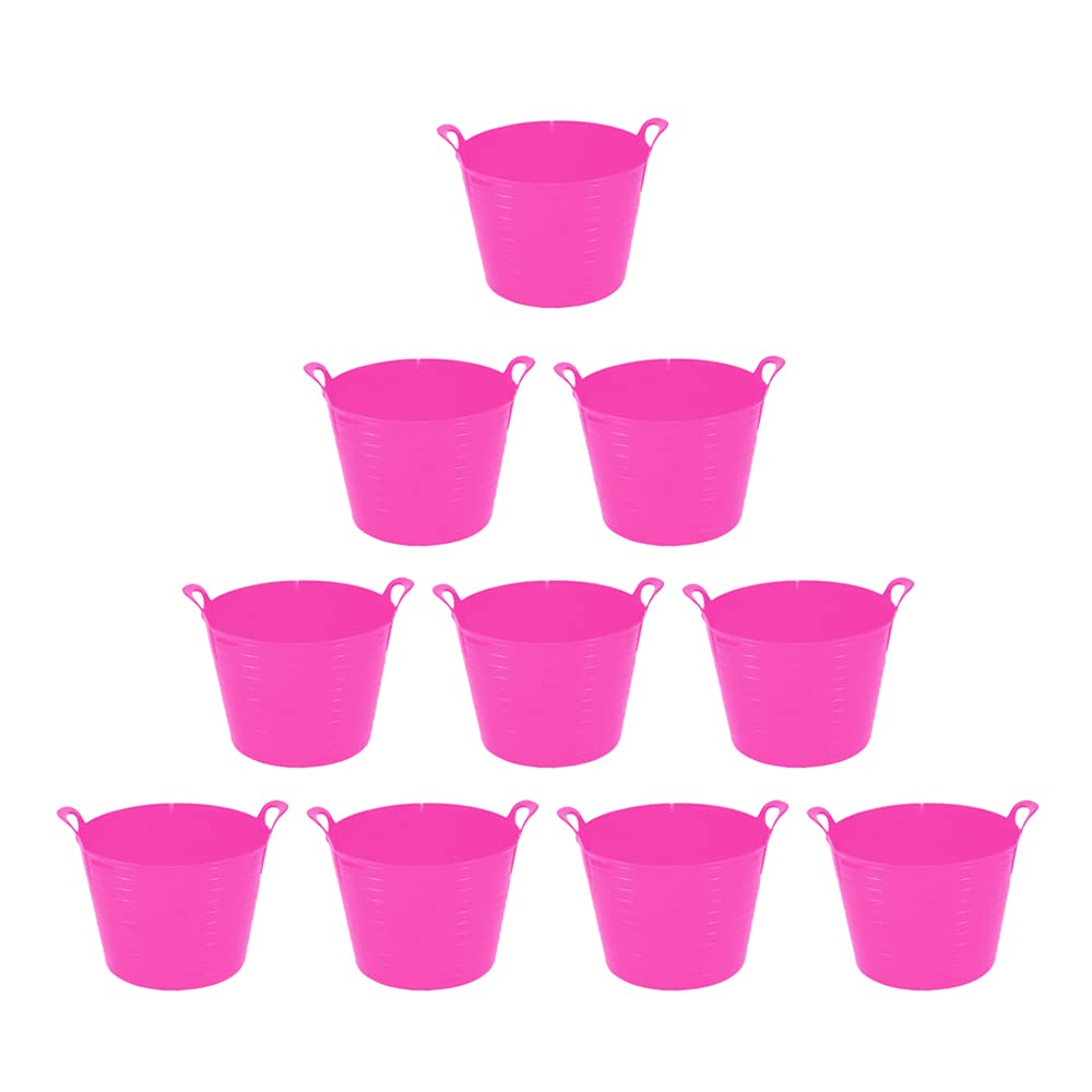 Set of 10-42L Litre Large Flexi Tub Garden Home Flexible Colour Storage Container Bucket Polyethylene Flexi Tub- MADE IN U.K (Pink)