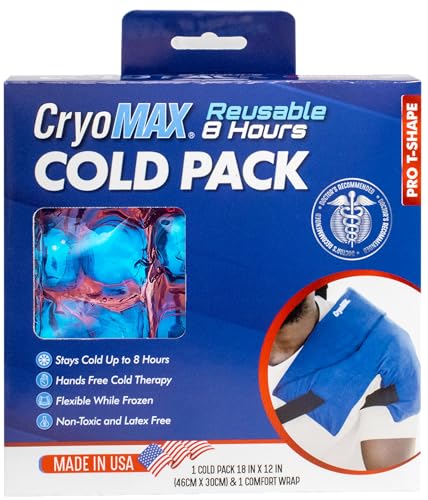 Image of CryoMAX Reusable Cold Pack - 8-Hour Long-Lasting Cold Therapy Ice Pack, Adjustable Wearable Compress Straps, Best for Pain Relief, Injuries, Hip Surgery Swelling, and Migraines - T-Shape (1 Count)