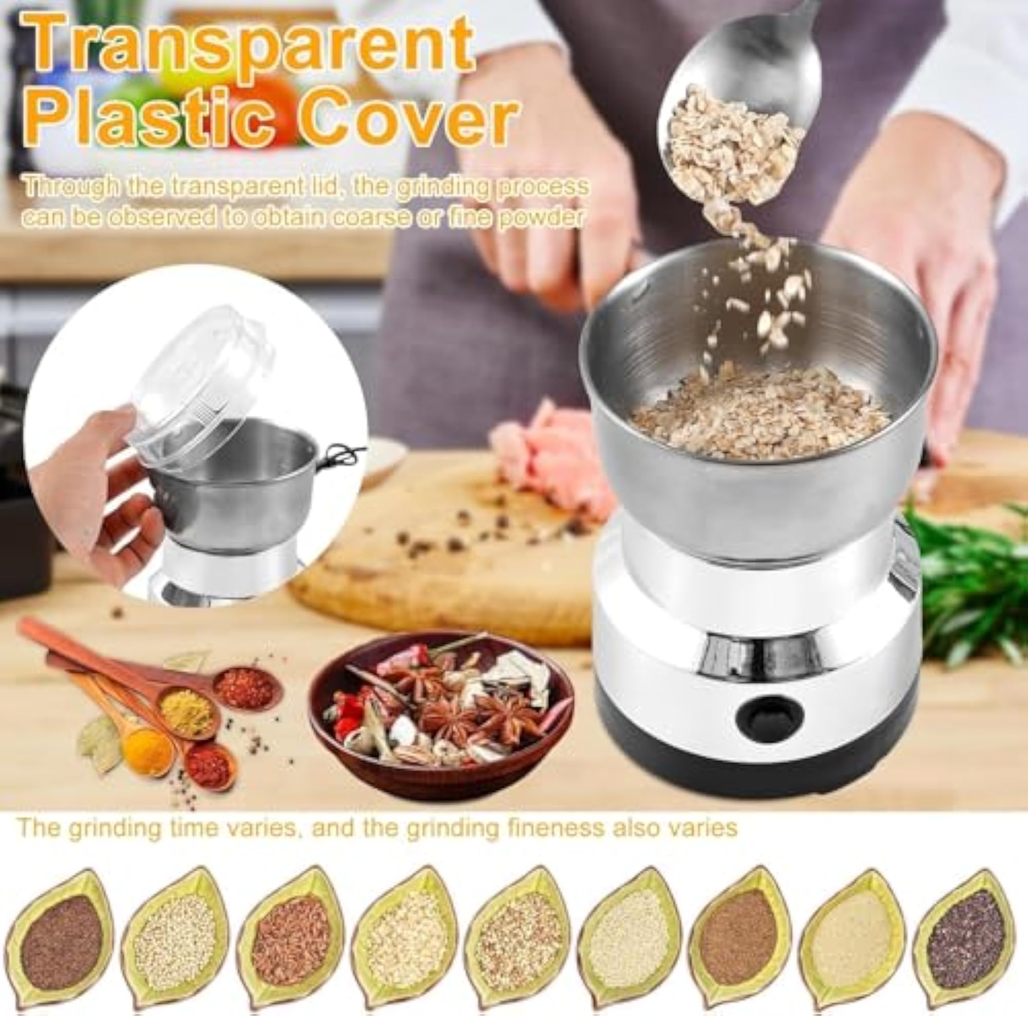 Mini Electric Grinder for Spices, Coffee Beans & Grains