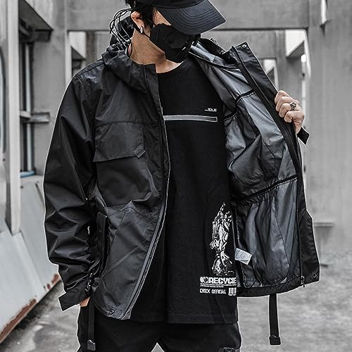XYXIONGMAO Streetwear Hooded Black Jacket Techwear Windbreaker Cyberpunk Tactical Cargo Streetwear Jacket Bomber Jacket Men2