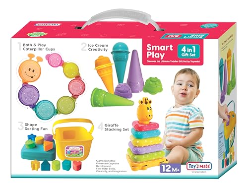 Image of toymate Smart Play 4-in-1 Gift Set - Educational Toddler Toys for 12-36 Months, Shape Sorter, Stacking Rings, Nesting Cups & Pretend Ice Cream Play, Learning Playset for Boys & Girls
