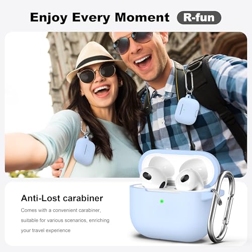 Image of R-fun Compatible with AirPods 3 Case Cover, Silicone Protective Accessories Skin with Keychain Compatible with Apple AirPod 3rd Generation 2021 for Women Men Girls Boys,Front LED Visible,Sky Blue
