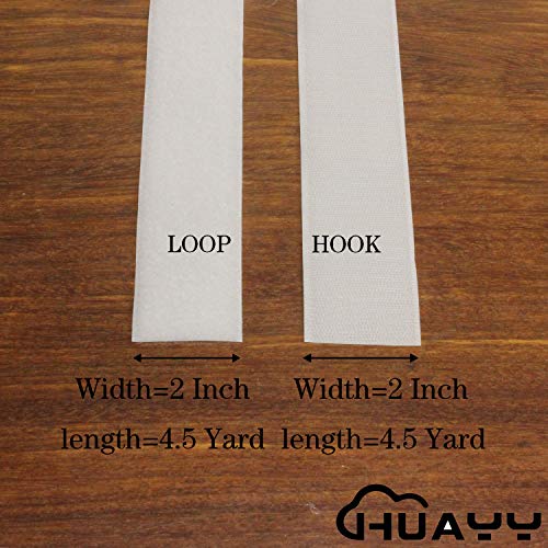 Huayy 2 Inches Width 4.5 Yards Length,Sew On Hook And Loop Style,Non-Adhesive Nylon Strips Fabric,White (2 In X 4.5 Yd) #TOP1