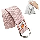 8ft Cotton Pink Yoga Strap for Stretching Thick Women Yoga Belt with Extra Safe Metal Loop with Bag Set, Nylon Durable Fitness Yoga Stretch Belt with Buckle As Physcial Therapy Bands Workout