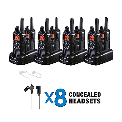 Image of Midland LXT600BBX4 FRS Business Walkie Talkies - Long Range 36-Channel Two-Way Radios with Headsets and Charging Base, NOAA Weather Alerts (8-Pack, Black)