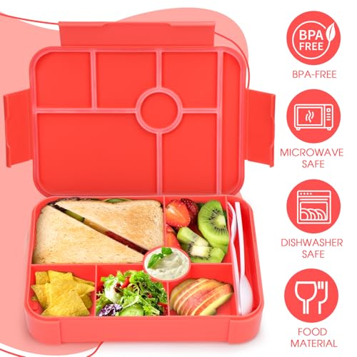Brotdose Kinder mit Fächern,1350ml Lunch Bento Box Kinder,Lunchbox mit Besteck,Vesperbox,Brotzeitbox Brotbox Frühstücksbox Vesperdose Jausenbox Snackbox für Kindergarten,Schule & Ausflüge (Rosa)