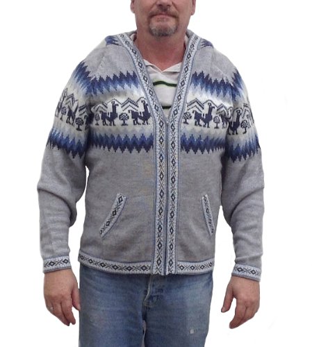 Cardigan à capuche alpaga gris M veste en laine haut de gamme au design Inka authentique
