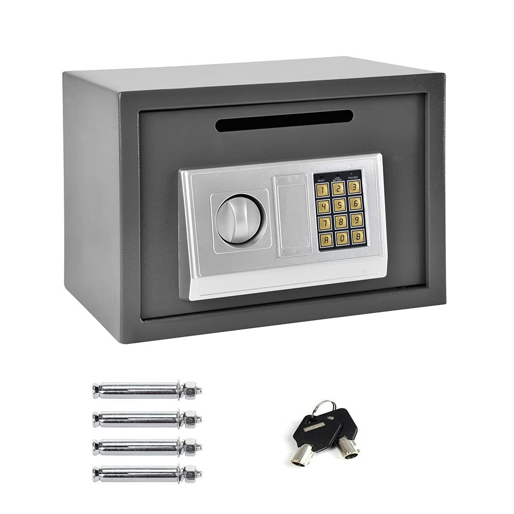 Honi Grey Electronic Safe, 16L Digital Security Safe With Keypad And Emergency Override Key, Wall And Floor Fixings, Drop Box Safes For Home Office Hotel, 25 X 35 X 25 Cm, Gray