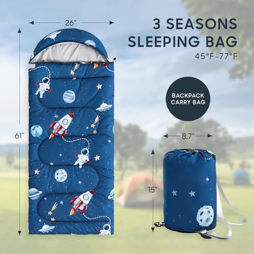Wake In Cloud - Bolsa de Dormir para Niños, Ligera y Compacta, Forma Rectangular, Capacidad Individual, Color Azul Cohete Espacial miniatura 2