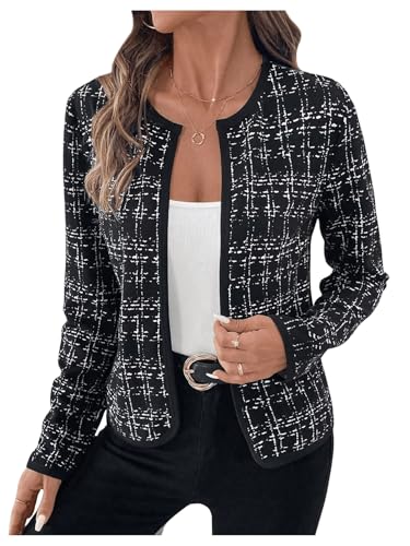 GORGLITTER Women's Casual Plaid Blazer Jacket Long Sleeve Checkered Open Front Elegant Office Work Blazer Suit