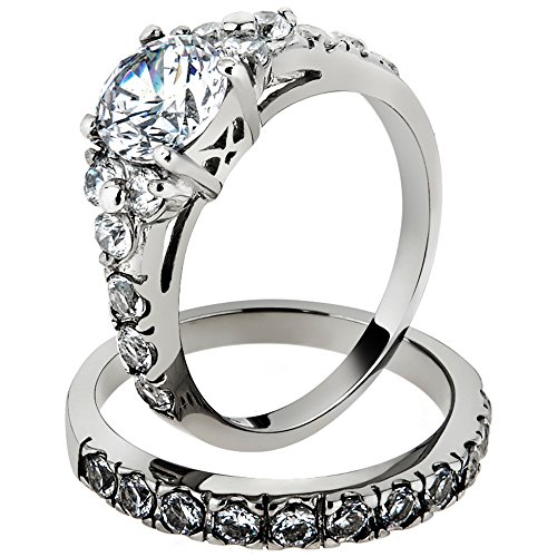 Marimor Jewelry His & Her Stainless Steel 2.50 Ct Cz Bridal Set & Men's Titanium Wedding Band Women's Women's Size 07 Men's Size 10 #TOP1
