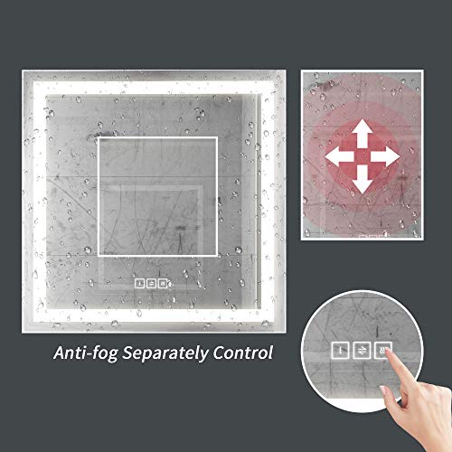 HAUSCHEN 36x36 inch LED Lighted Bathroom Wall Mounted Mirror with High Lumen+CRI 95 Adjustable Color Temperature+Anti-Fog Separately Control+Dimmer Function+IP44 Waterproof