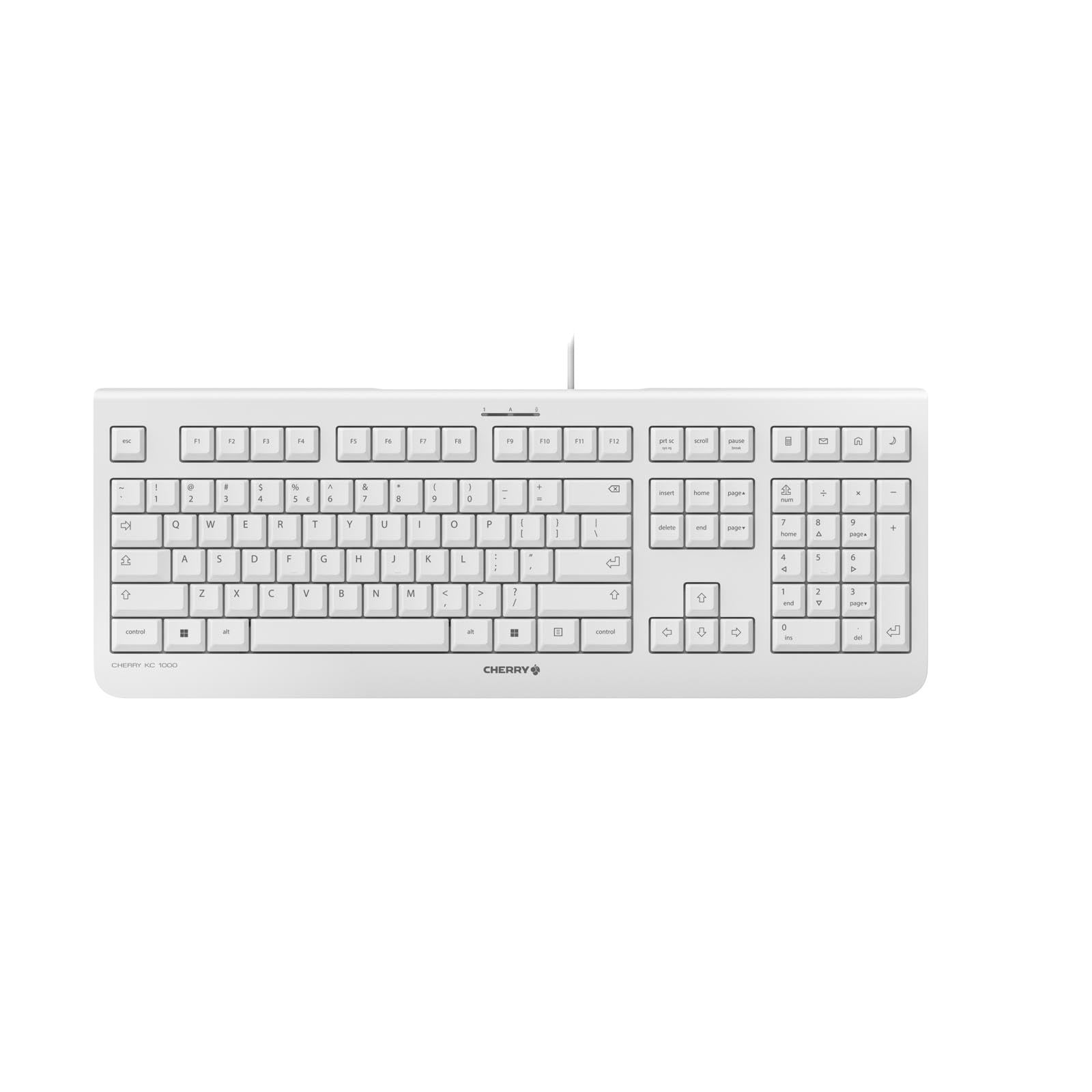 Cherry KC 1000, Teclado con Cable, distribución de Teclado español (QWERTY), Plug & Play a través de USB, diseño Plano, tecleo silencioso, Blanco/Gris