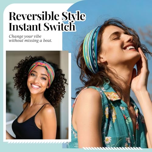 Image of Awumbuk Wide Headbands for Women Knotted No Slip Head Bands Soft Turban Headband Hair Accessories Boho African Solid Color Head Wraps for Women Yoga Workout (Cyan)