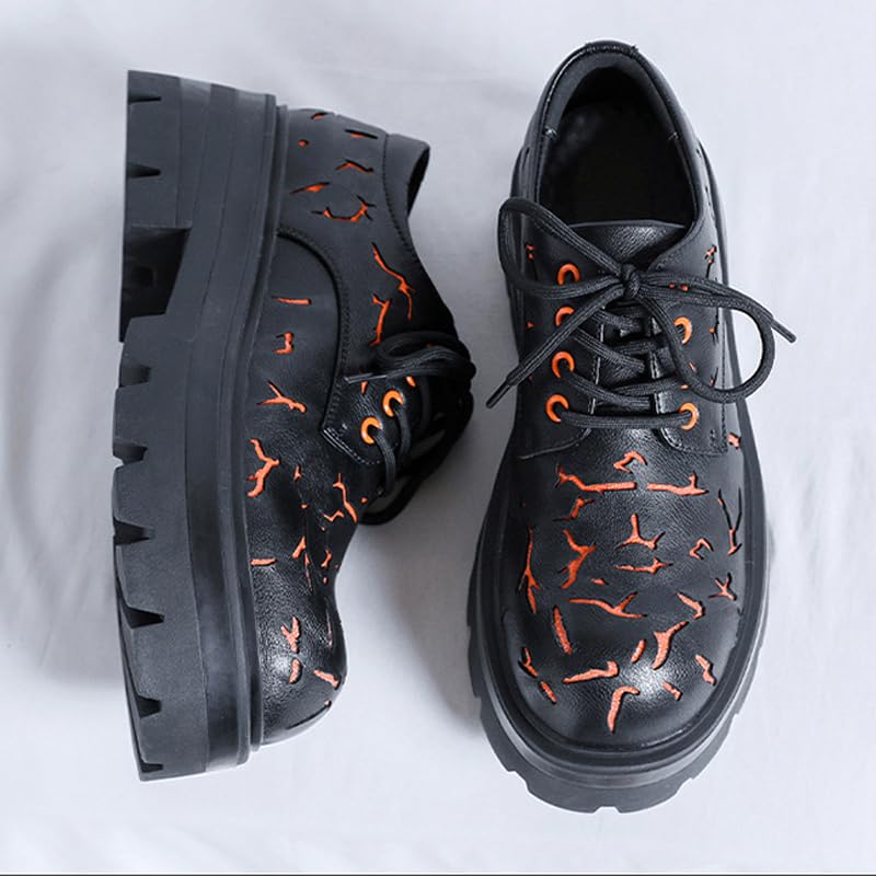Men's Platform Block Heel Oxfords with Textured Patterns Round Toe Lace Up Thick Lug Sole Casual Business Work Derby Dress Shoes4