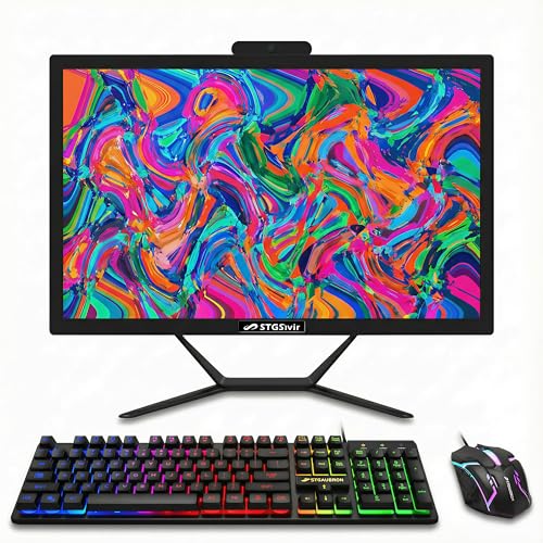 STGSivir All in One Desktop Computer, 19'' LED Display, Intel Core i5 up to 3.6GHz, 16G RAM, 512G SSD, WiFi 5, Bluetooth, RGB Keyboard & Mouse, Webcam, Windows 11 Home