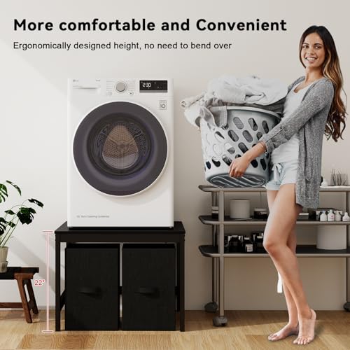 Image of Laundry Pedestal with 2 Laundry Baskets, 29 inch Universal Washing Machine Stand, Dryer Stand with Anti-slip Pads, Heavy Duty Metal Base with 880lbs Capacity, Fit Anti-Vibration Design