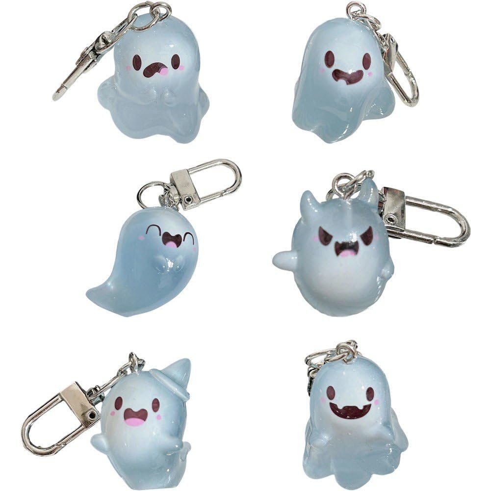 Ppmter 6 Pcs Halloween Ghost Keychain Glow in the Dark Mini Ghost Keychain Pendant Resin Keyring Halloween Ghost Bag Charm for Handbags Purse