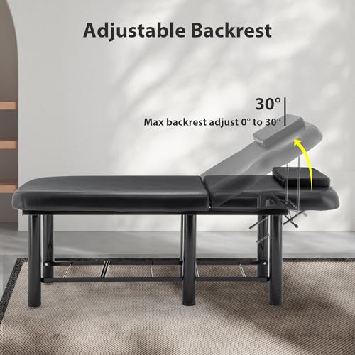 Professioanl Massage Table w/Adjustable Backrest for Treatment Table Spa Facial Bed Barber Beauty Equipment, Metal Frame PU Leather, Removable Headrest Salon Bed, Black - Image 5