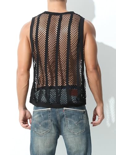 Men's Sleeveless Vest See Through Mesh Fishnet Tank Top3