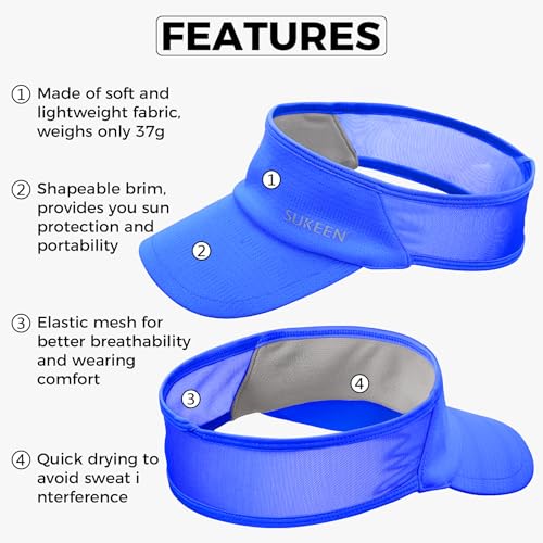 Image of Sukeen 2 Pack Sports Sun Visor Women Men Lightweight Packable Stretchy Visor Hat for Golf, Tennis, Running