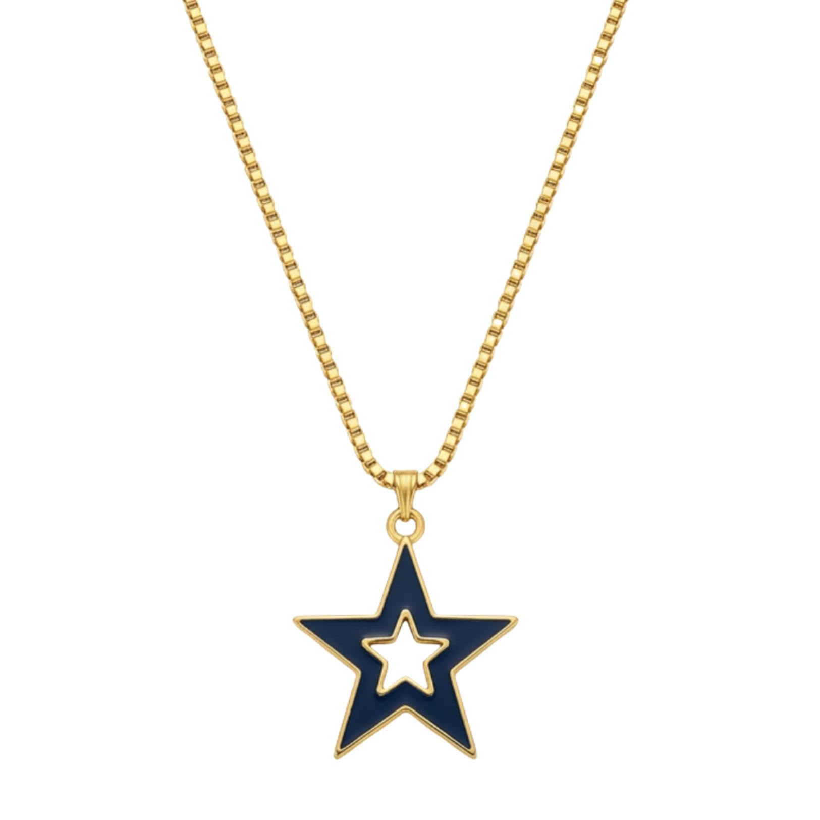 czardonic Gold-Plated Royal Blue Enamel Star Pendant Necklace with Box Chain for Men & Women | Minimalist Cut-Out Star Geometric Locket Jewellery for Daily Wear & Gifting-picture-35
